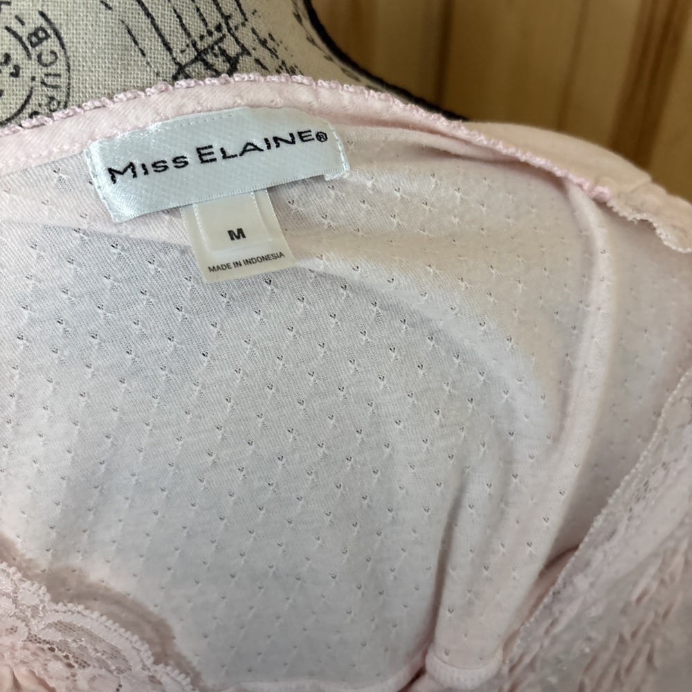 Miss Elaine Nightgown Pink Floral Medium Smocking Lace Bow Cap Sleeve Romantic - Picture 5 of 5